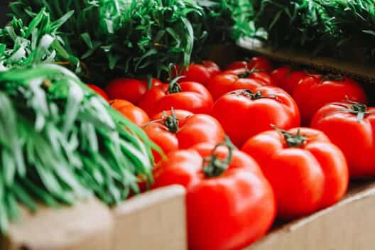 Tomatoes and green vegetables together