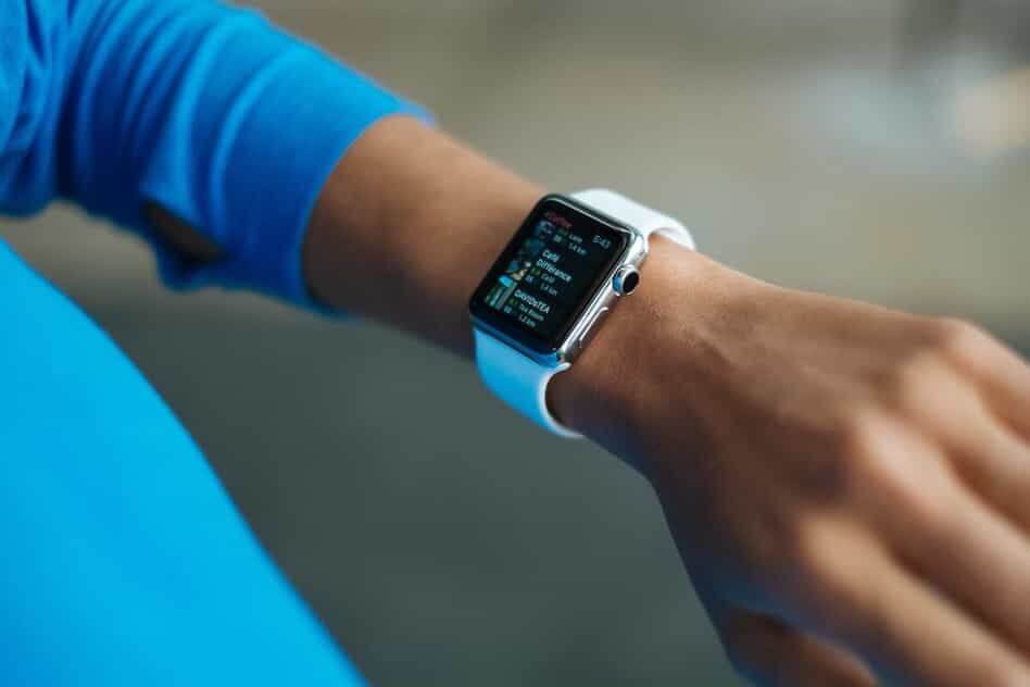 A wrist wearing a fitness watch